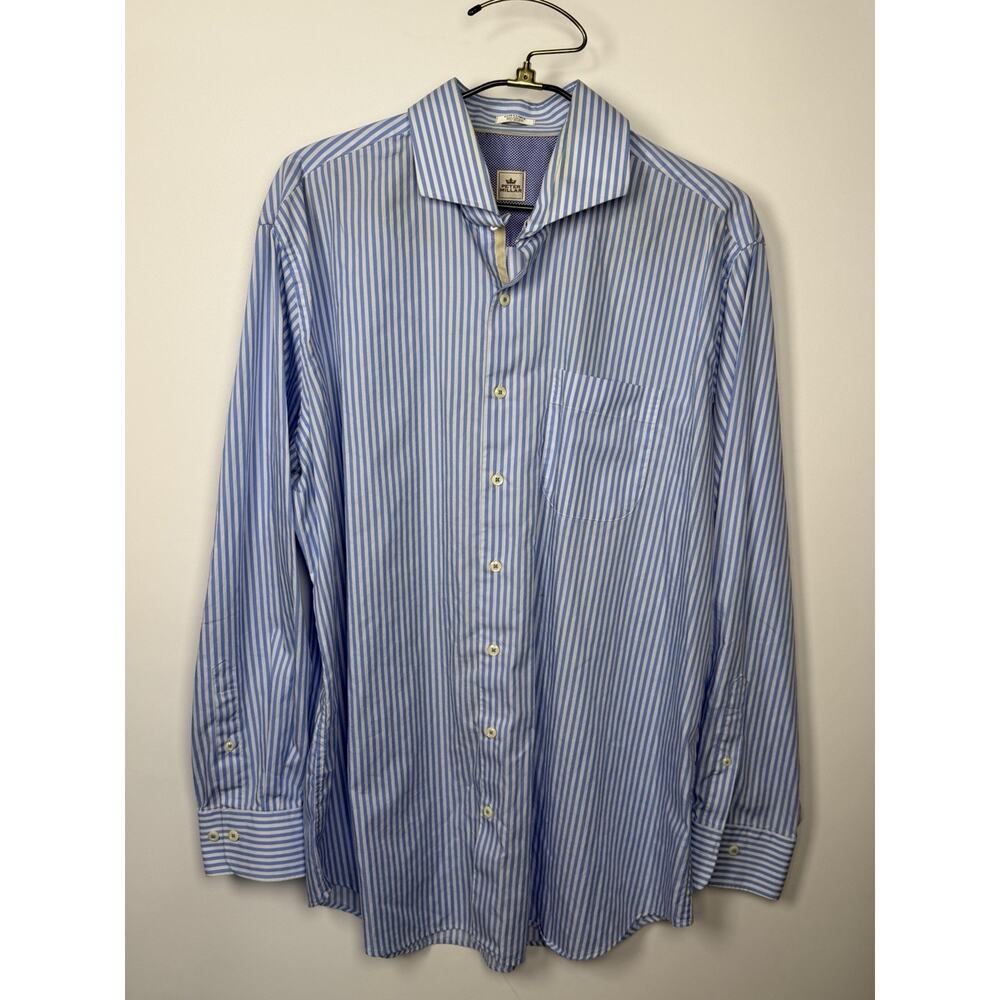 Peter Millar Seaside Finish Men's Blue Stripe Dress Shirt Extra Large Cotton